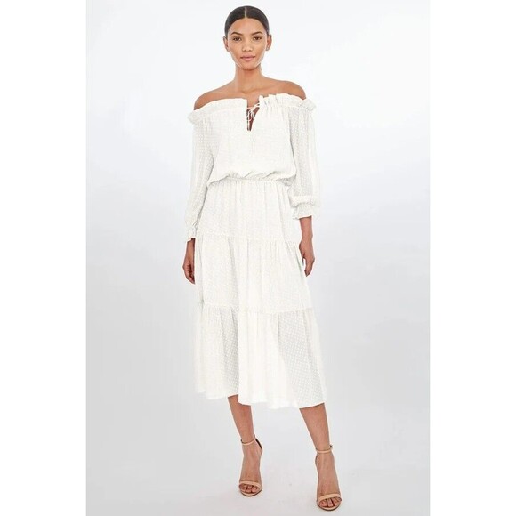 Generation Love Leoni Jacquard Maxi Dress White Tiered Womens XS Cottagecore NWT - Picture 1 of 13